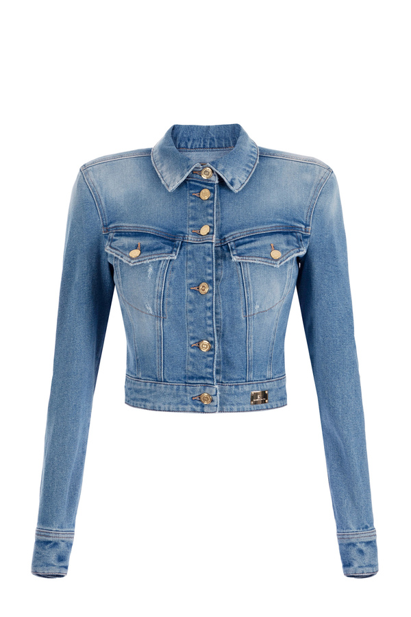 Giubbotto cropped in denim - Elisabetta Franchi® Outlet