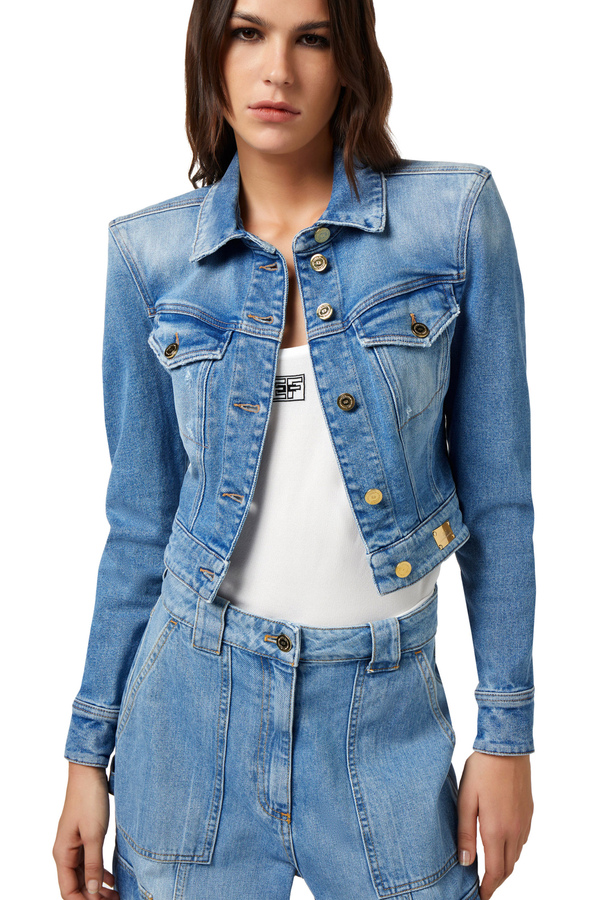 Giubbotto cropped in denim - Elisabetta Franchi® Outlet