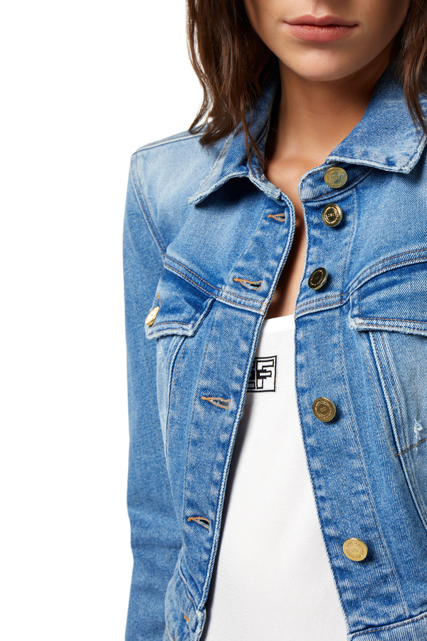 Giubbotto cropped in denim - Elisabetta Franchi® Outlet