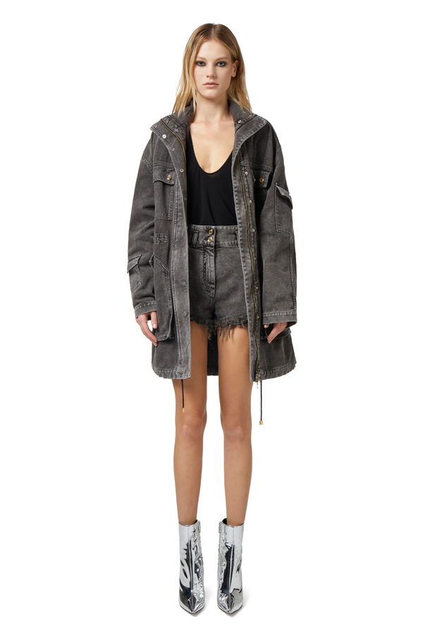 Parka over in denim - Elisabetta Franchi® Outlet