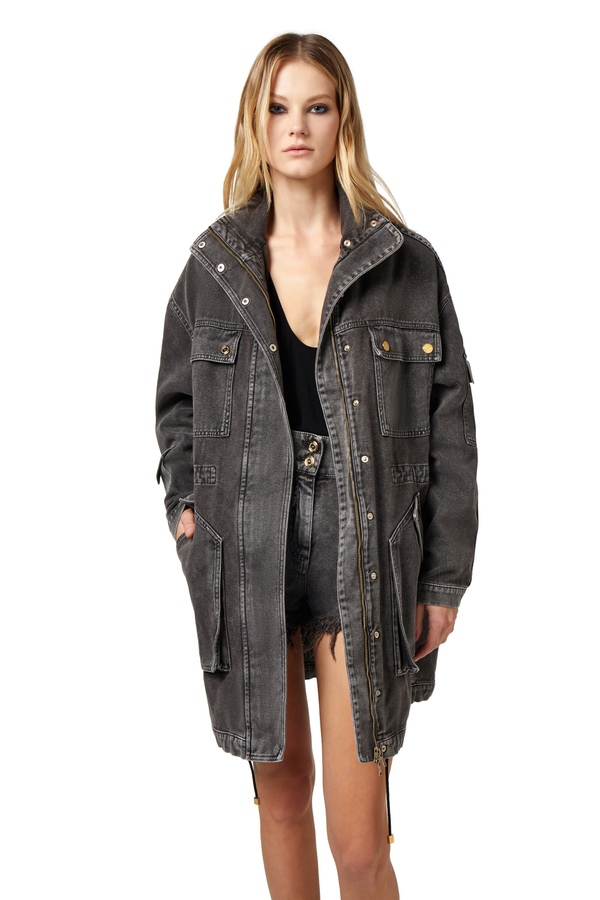 Parka over in denim - Elisabetta Franchi® Outlet