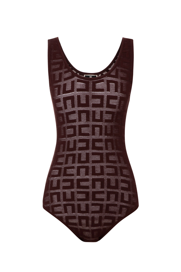 Sleeveless bodysuit with net stitch logo - Elisabetta Franchi® Outlet