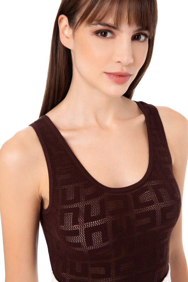 Sleeveless bodysuit with net stitch logo - Elisabetta Franchi® Outlet
