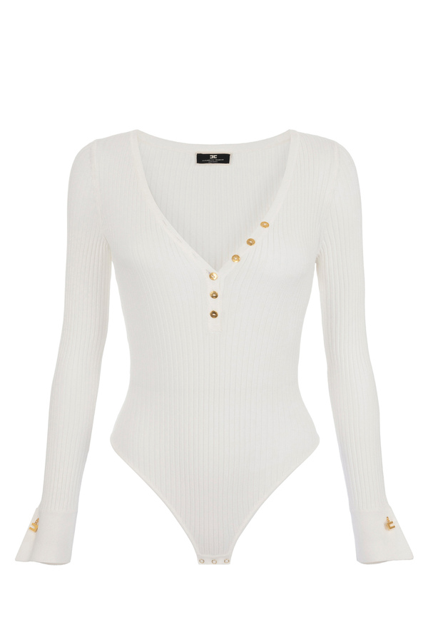 Body de punto acanalado con mangas largas - Elisabetta Franchi® Outlet