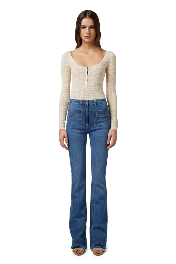 Body a maniche lunghe in viscosa punto traforato - Elisabetta Franchi® Outlet