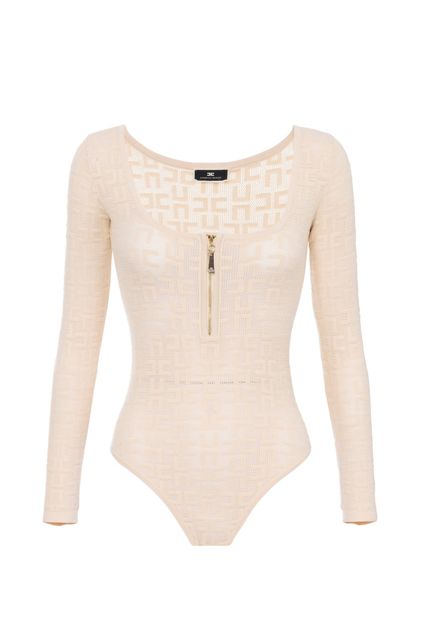 Body a maniche lunghe in viscosa punto traforato - Elisabetta Franchi® Outlet