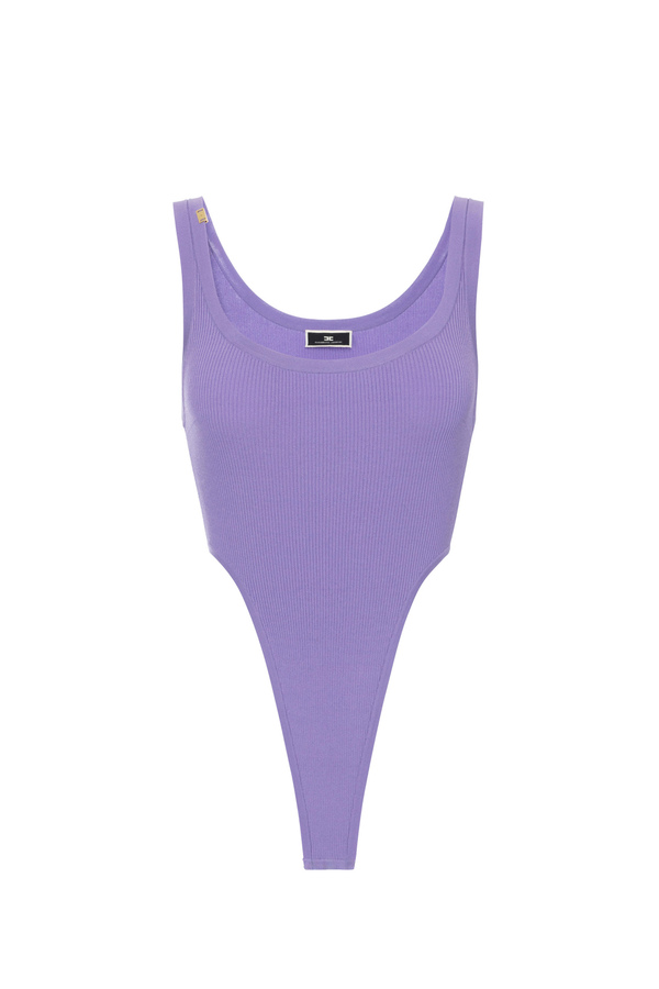 Fine ribbed rayon bodysuit with high leg cut - Elisabetta Franchi® Outlet