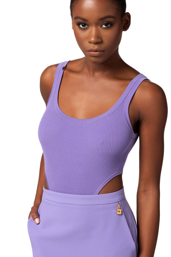 Fine ribbed rayon bodysuit with high leg cut - Elisabetta Franchi® Outlet
