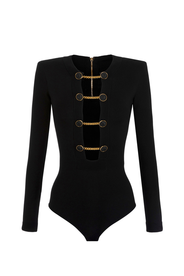 Long-sleeved viscose bodysuit with cufflink button - Elisabetta Franchi® Outlet