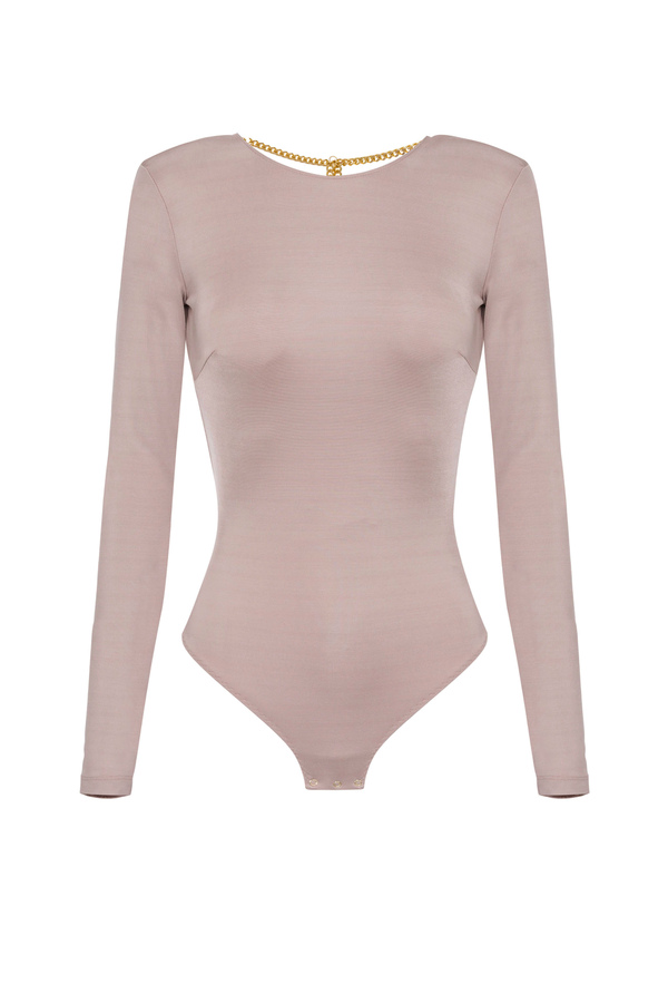 Bodysuit in jersey fabric with scoop neckline and gold charm - Elisabetta Franchi® Outlet