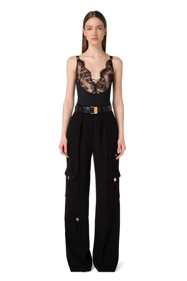 Body in microfibra con pizzo - Elisabetta Franchi® Outlet