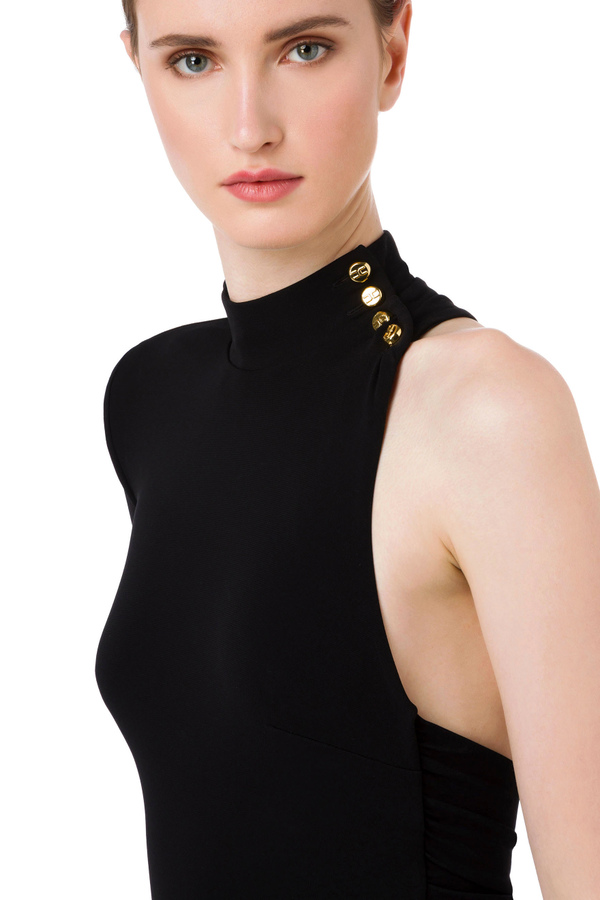 Asymmetrischer Body mit hohem Kragen aus Jersey - Elisabetta Franchi® Outlet