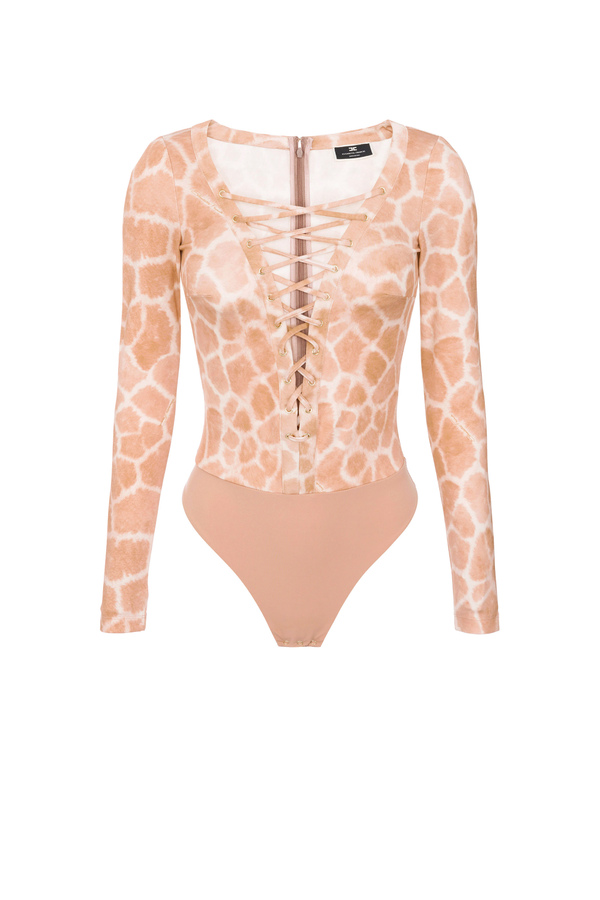 Laced bodysuit with giraffe print - Elisabetta Franchi® Outlet