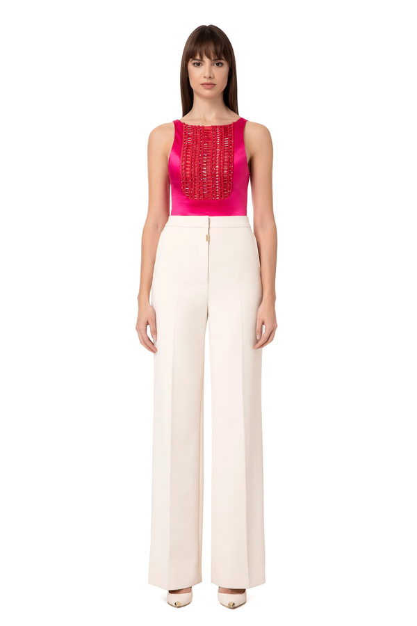 Bodysuit with embroidered ascot tie - Elisabetta Franchi® Outlet