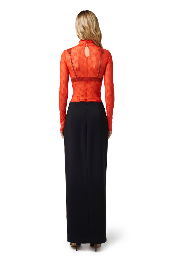Body a maniche lunghe in tulle logo - Elisabetta Franchi® Outlet