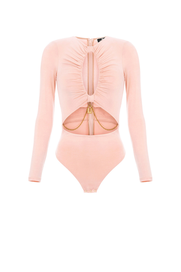 Bodysuit in jersey fabric with keyhole neckline and charm - Elisabetta Franchi® Outlet