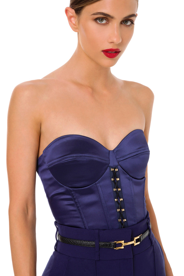 Bustier bodysuit in satin fabric with studs - Elisabetta Franchi® Outlet