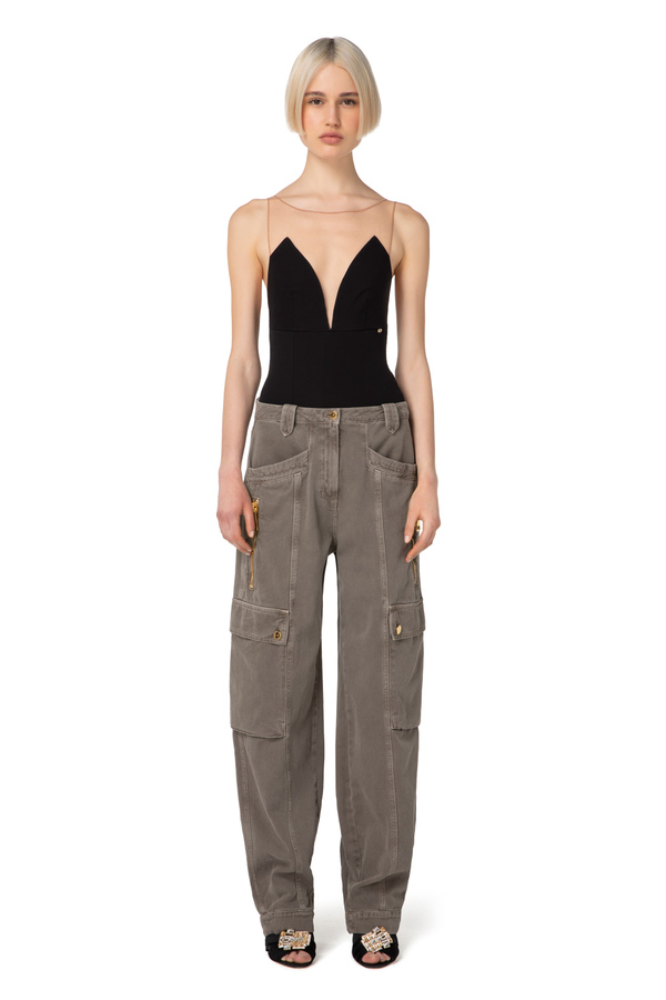 Body in jersey con tulle - Elisabetta Franchi® Outlet