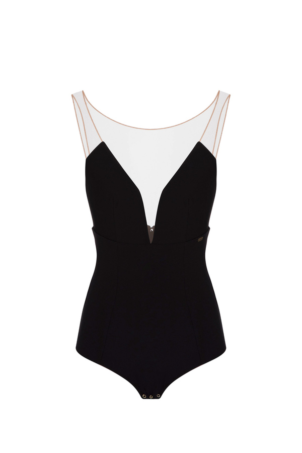 Body in jersey con tulle - Elisabetta Franchi® Outlet