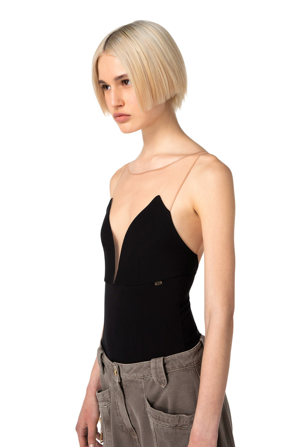 Body in jersey con tulle - Elisabetta Franchi® Outlet