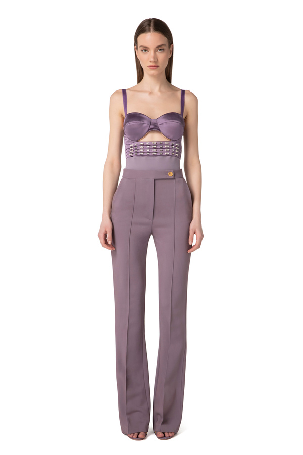 Body in raso con ricamo - Elisabetta Franchi® Outlet
