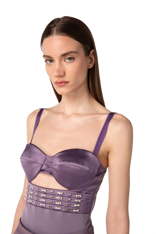 Body in raso con ricamo - Elisabetta Franchi® Outlet