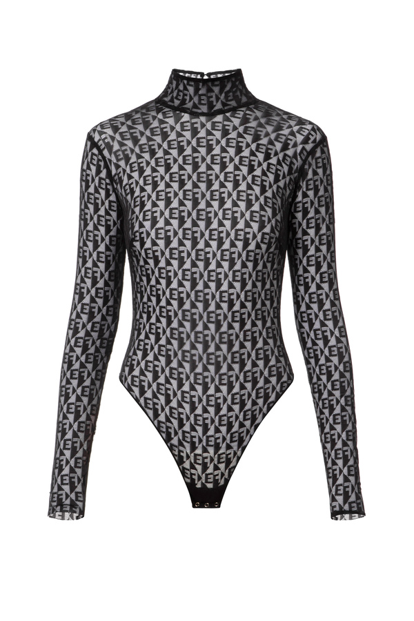 Long-sleeved bodysuit with high collar and open back neckline - Elisabetta Franchi® Outlet