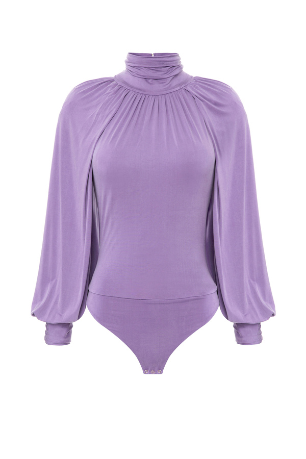 Cupro bodysuit with puffy sleeves - Elisabetta Franchi® Outlet