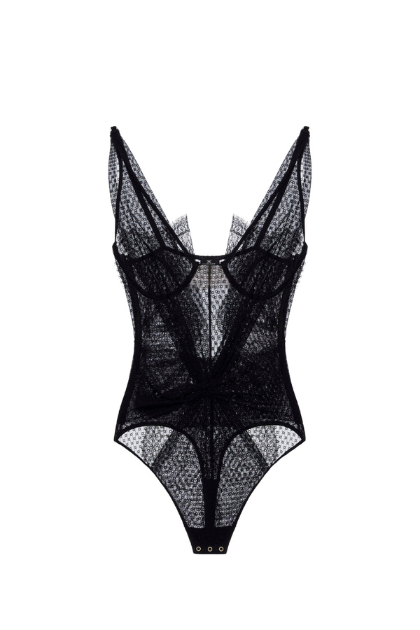 Body de tul elástico con encaje - Elisabetta Franchi® Outlet
