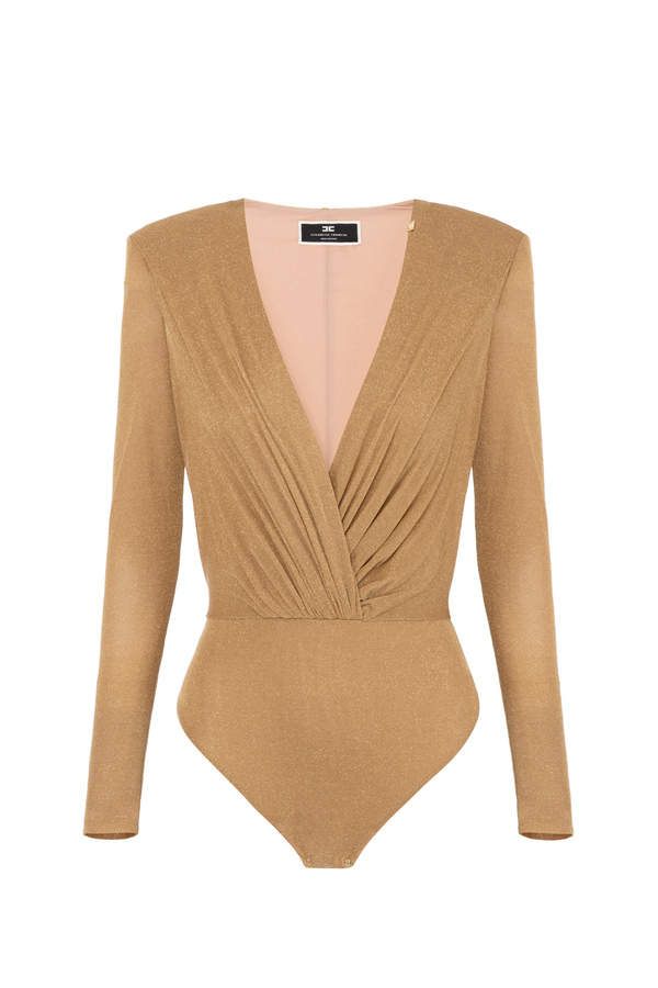 Bodysuit in jersey lurex fabric with plunge neckline - Elisabetta Franchi® Outlet
