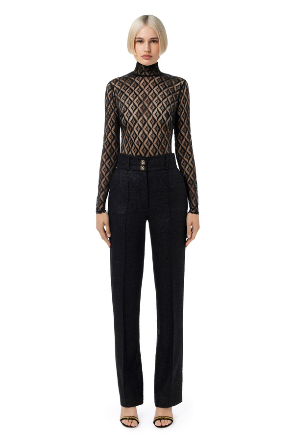 Body aus Tüll mit Flock-Print - Elisabetta Franchi® Outlet