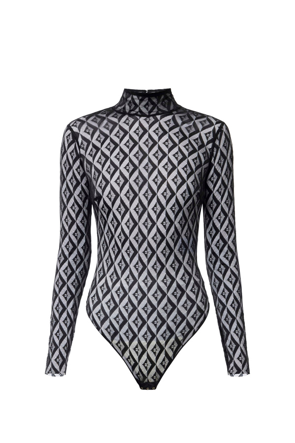 Body aus Tüll mit Flock-Print - Elisabetta Franchi® Outlet