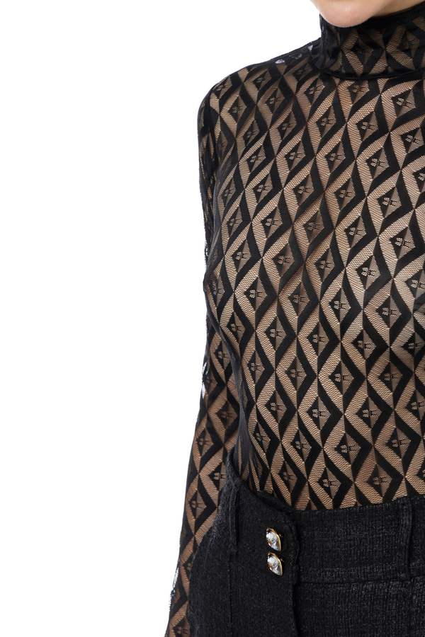 Body aus Tüll mit Flock-Print - Elisabetta Franchi® Outlet