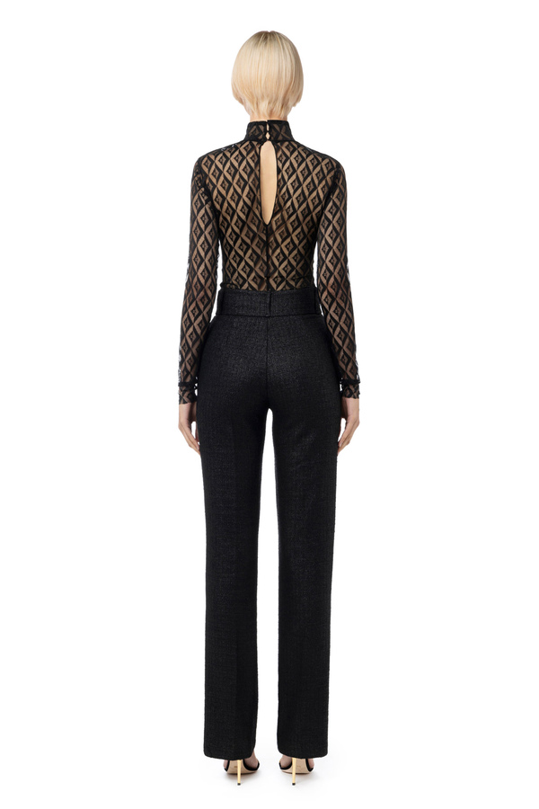 Body aus Tüll mit Flock-Print - Elisabetta Franchi® Outlet
