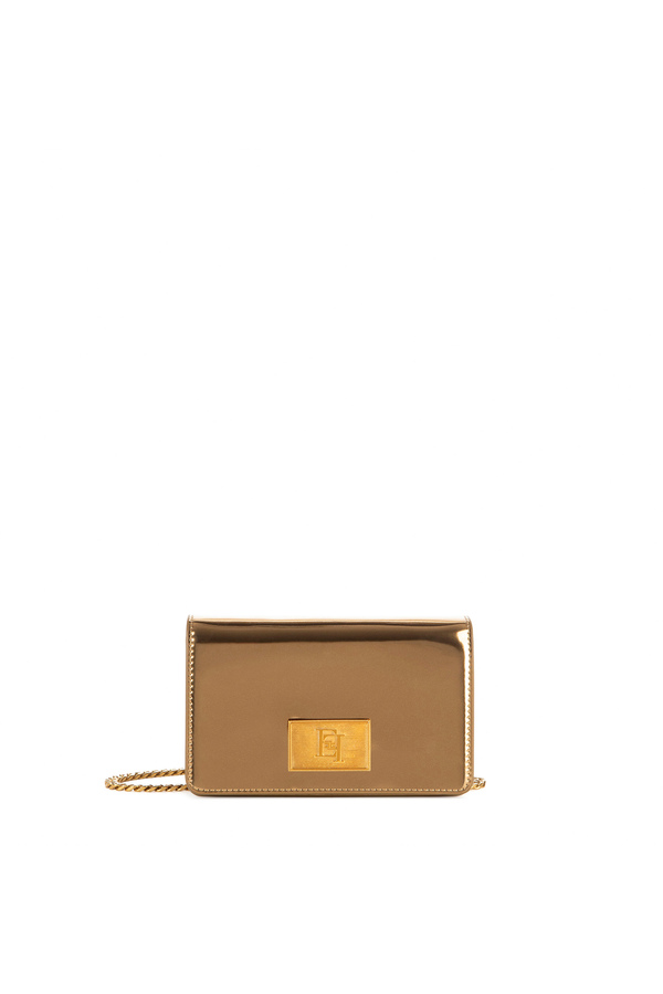 Mirrored shoulder bag with logo plaque - Elisabetta Franchi® Outlet