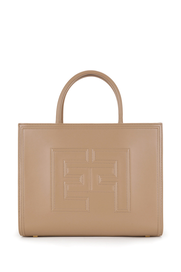 Medium hand held shopper bag with logo and embossed profiles - Elisabetta Franchi® Outlet