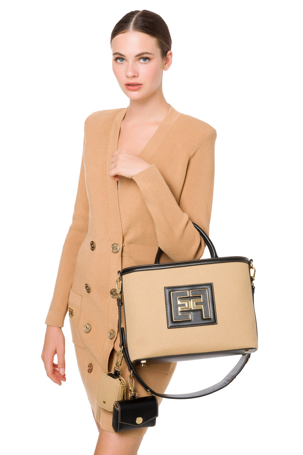 Medium utility shopper bag in canvas - Elisabetta Franchi® Outlet