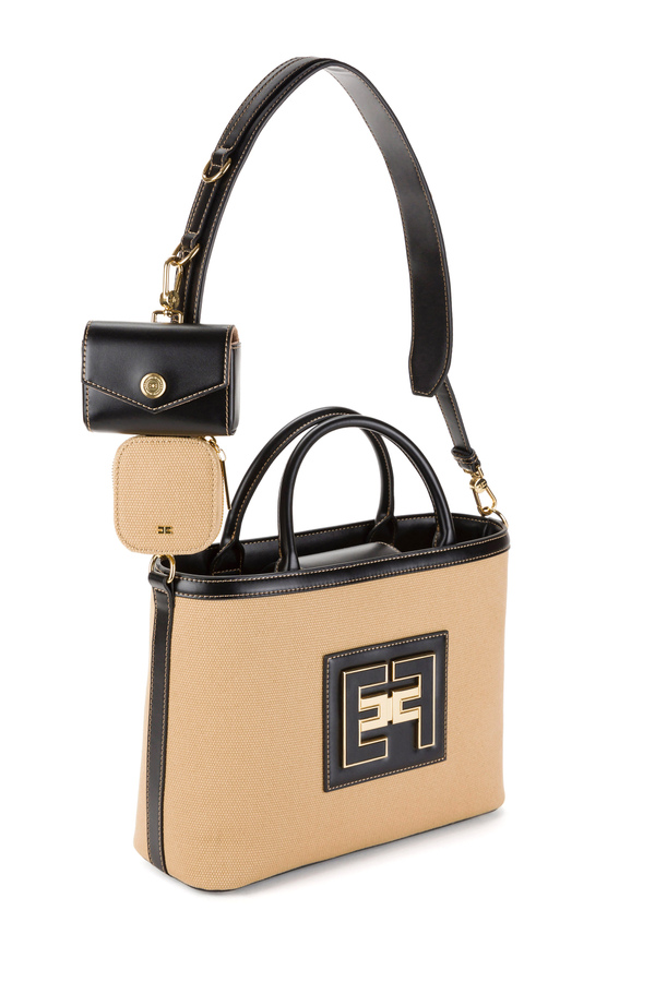 Medium utility shopper bag in canvas - Elisabetta Franchi® Outlet