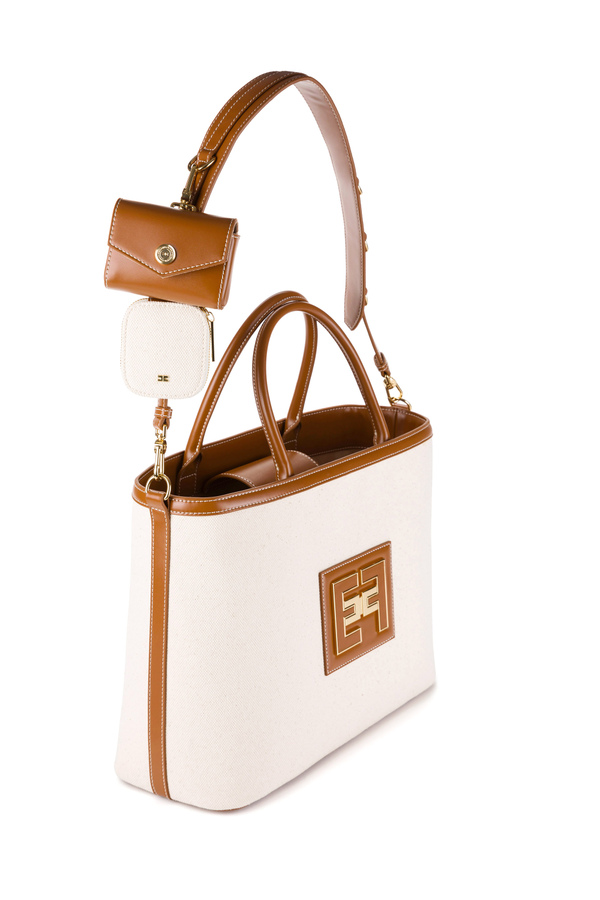 Large utility shopper bag in canvas - Elisabetta Franchi® Outlet