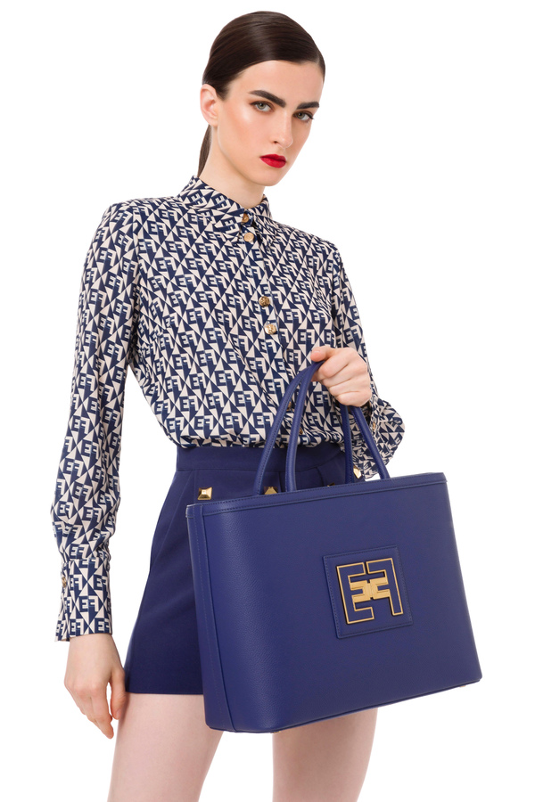 Large hand held shopper bag with light gold logo - Elisabetta Franchi® Outlet