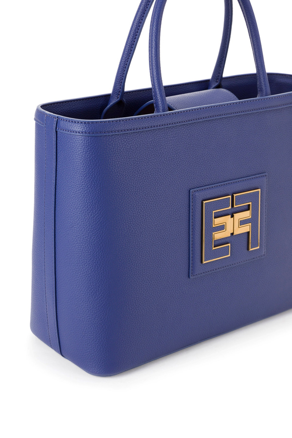 Grand sac shopping à main avec logo light gold - Elisabetta Franchi® Outlet