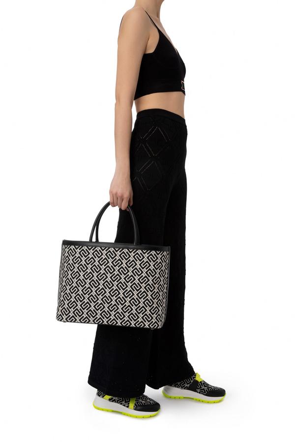 Large shopper bag with logo print - Elisabetta Franchi® Outlet