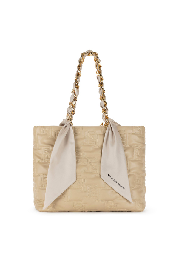 Large shopper bag with foulard scarf chain - Elisabetta Franchi® Outlet