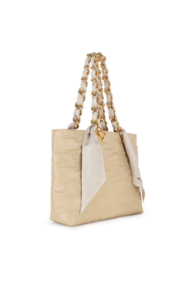 Large shopper bag with foulard scarf chain - Elisabetta Franchi® Outlet