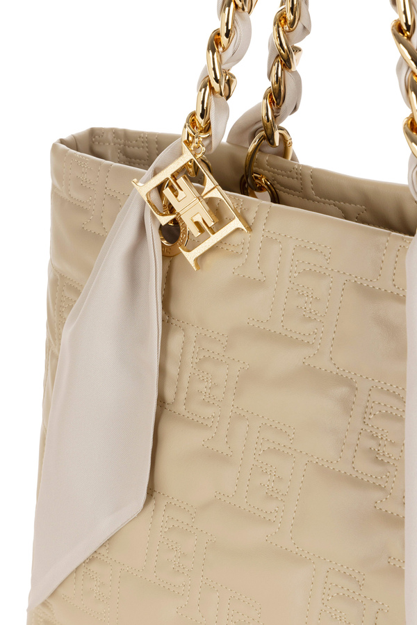 Large shopper bag with foulard scarf chain - Elisabetta Franchi® Outlet