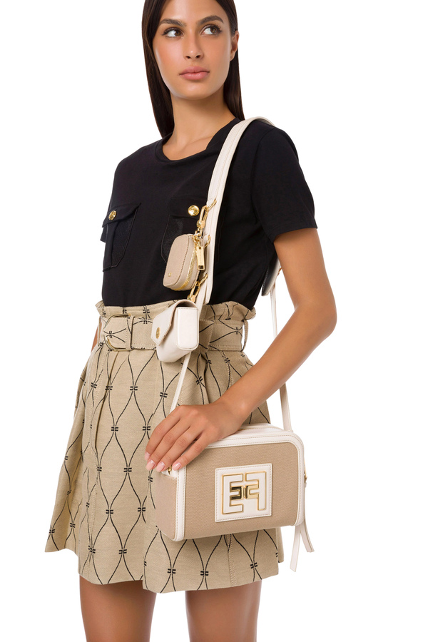 Canvas shoulder bag with removable accessories - Elisabetta Franchi® Outlet