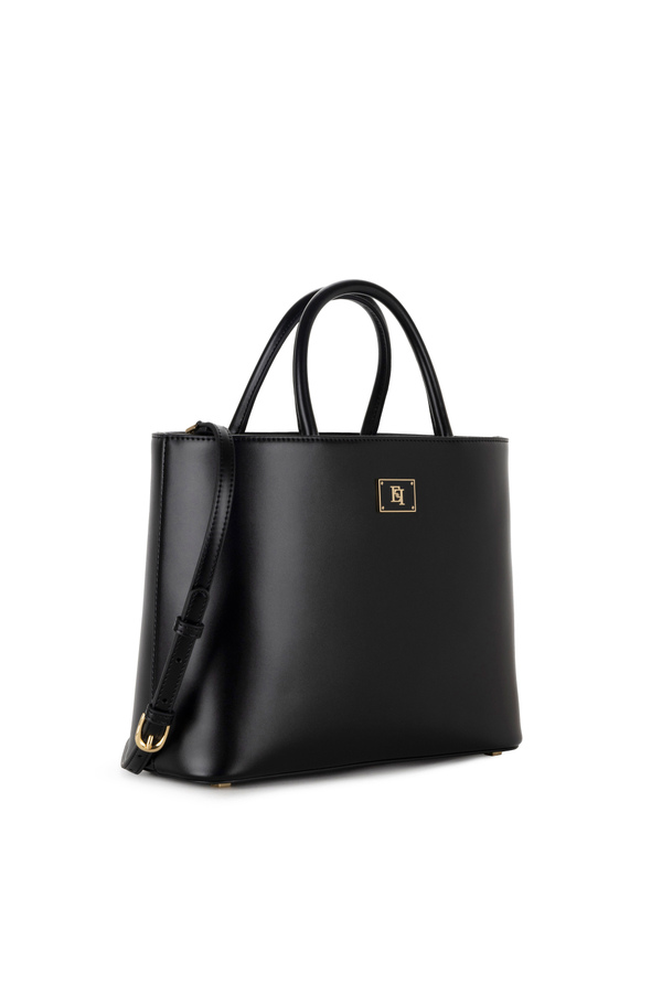 Mittelgroßer Shopper mit emaillierter-Plakette - Elisabetta Franchi® Outlet