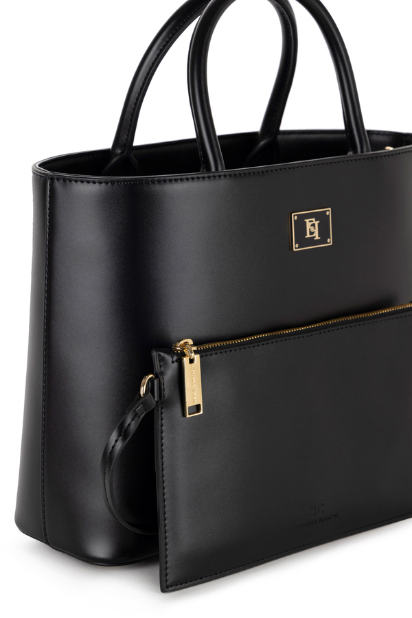 Mittelgroßer Shopper mit emaillierter-Plakette - Elisabetta Franchi® Outlet