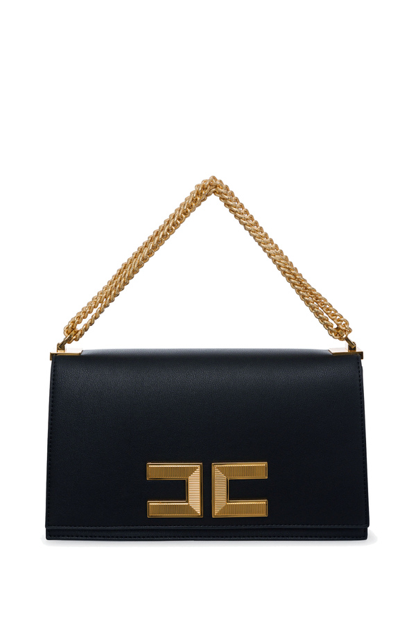 Bag with gold logo and chain - Elisabetta Franchi® Outlet