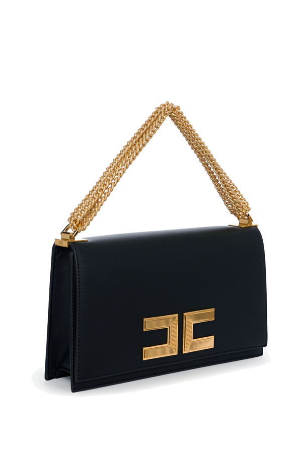 Bag with gold logo and chain - Elisabetta Franchi® Outlet